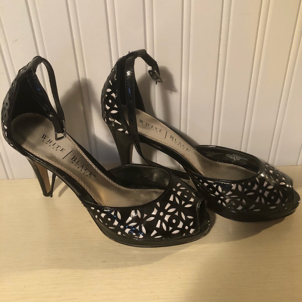 White House Black Market Open Toe Patterned Heels